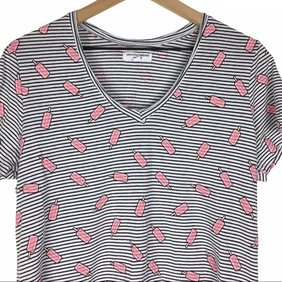 GRAYSON THREADS T Shirt Top Popsicles Stripe Hi Lo Hem Short Sleeves Size XL - Picture 3 of 10